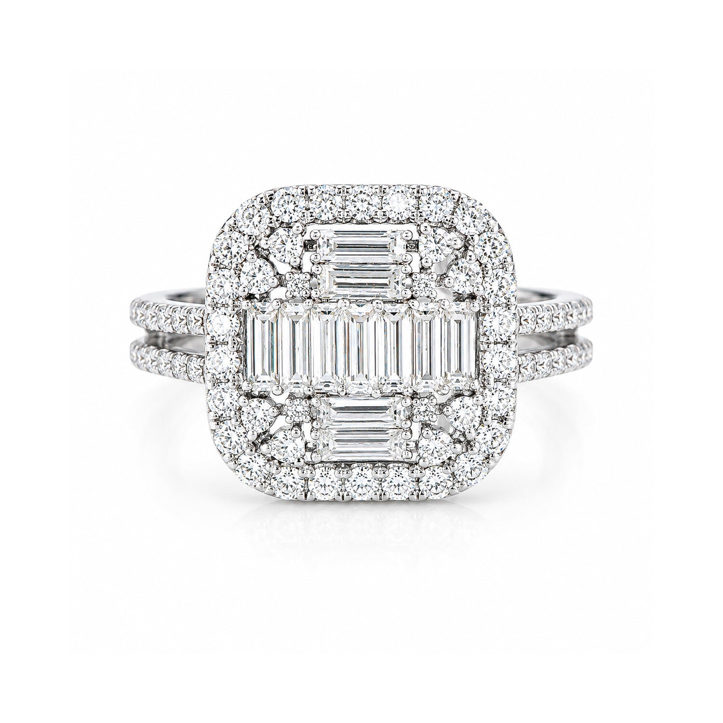 IGI Certified Lab Grown Diamond 1.68ct Emerald Halo with Pavé Shank Ring — 14K/18K Solid Gold