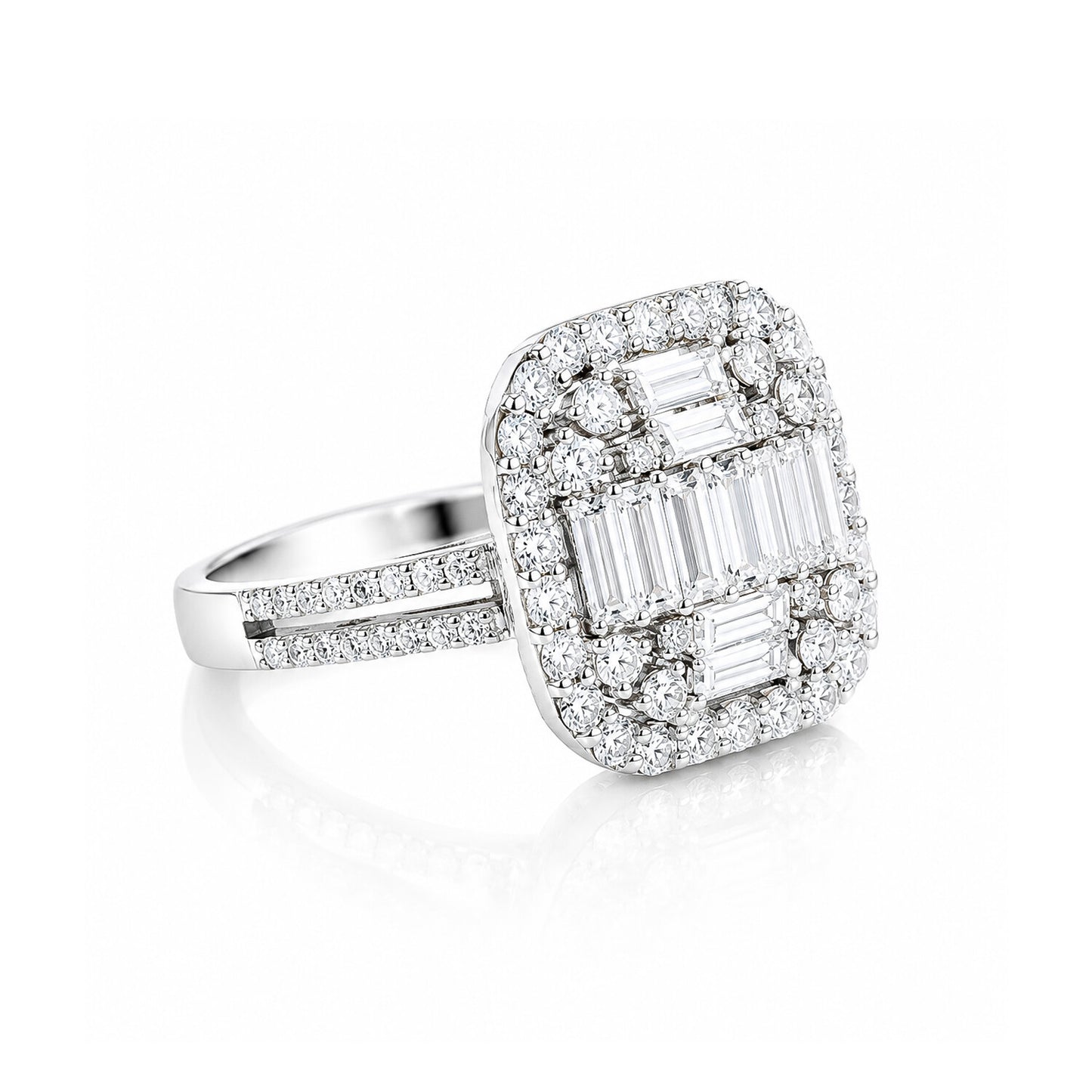 IGI Certified Lab Grown Diamond 1.68ct Emerald Halo with Pavé Shank Ring — 14K/18K Solid Gold