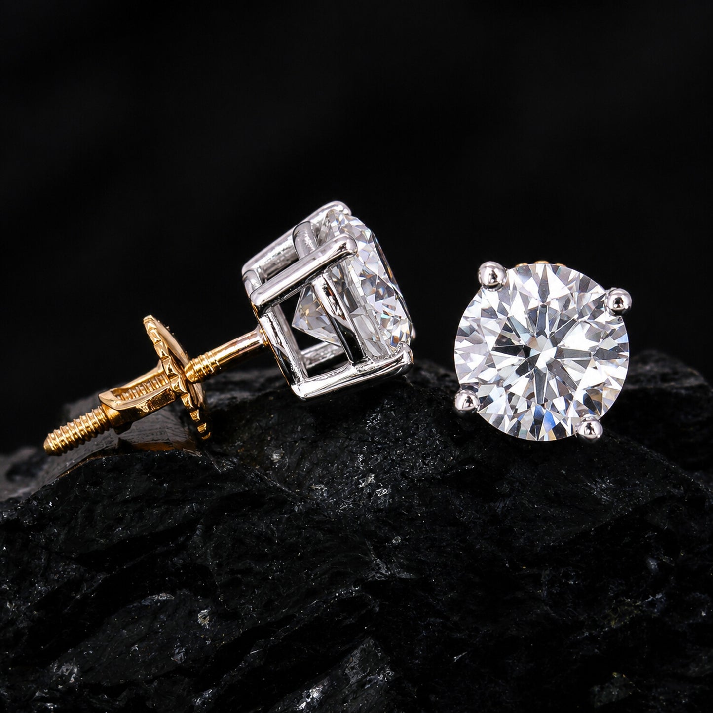 Lab Grown Diamond Accent Round Stud Earrings — Solid 14K / 18K Gold