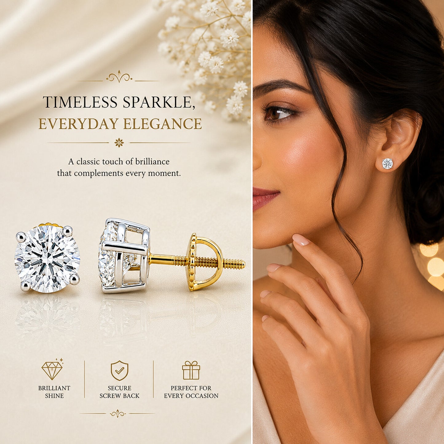 Lab Grown Diamond Accent Round Stud Earrings — Solid 14K / 18K Gold