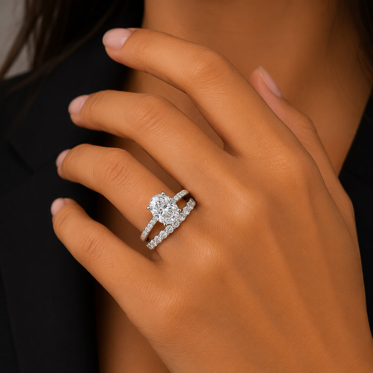 IGI Certified Lab Grown Diamond Oval-Cut Pave Cluster Ring — 18K Solid Gold