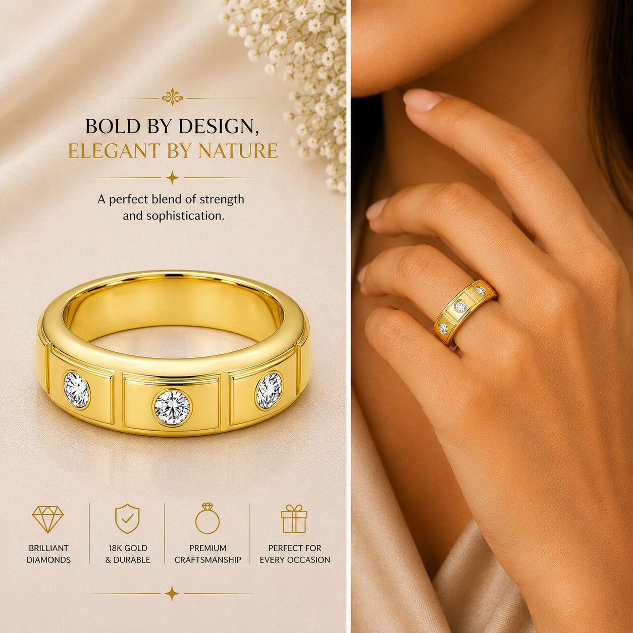 IGI Certified Lab Grown Diamond Three-Stone Ring, 0.18ct tw — 14K/18K Solid Gold