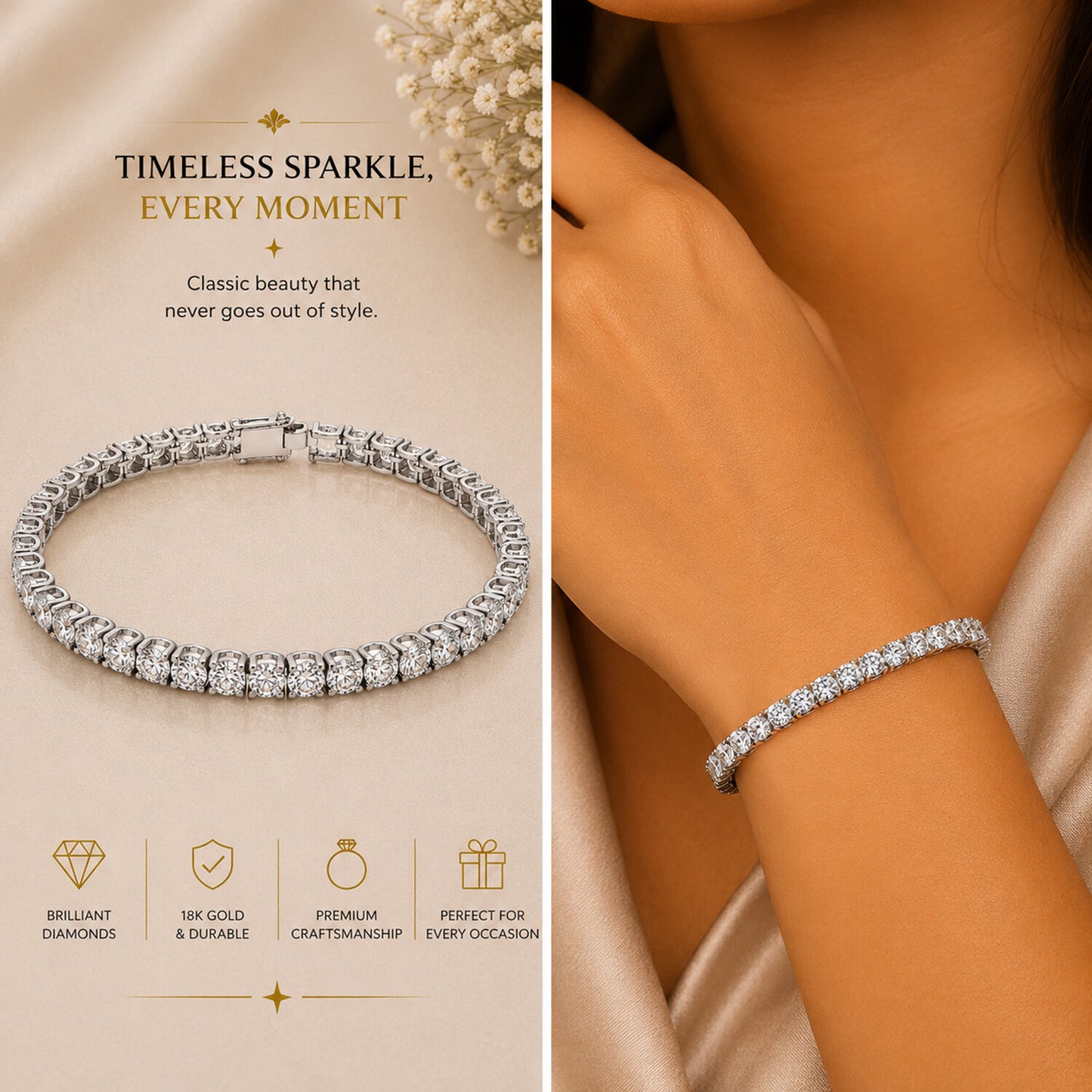 IGI Certified Lab Grown Diamond Tennis Bracelet — 18K Solid Gold, 5.4 Carat