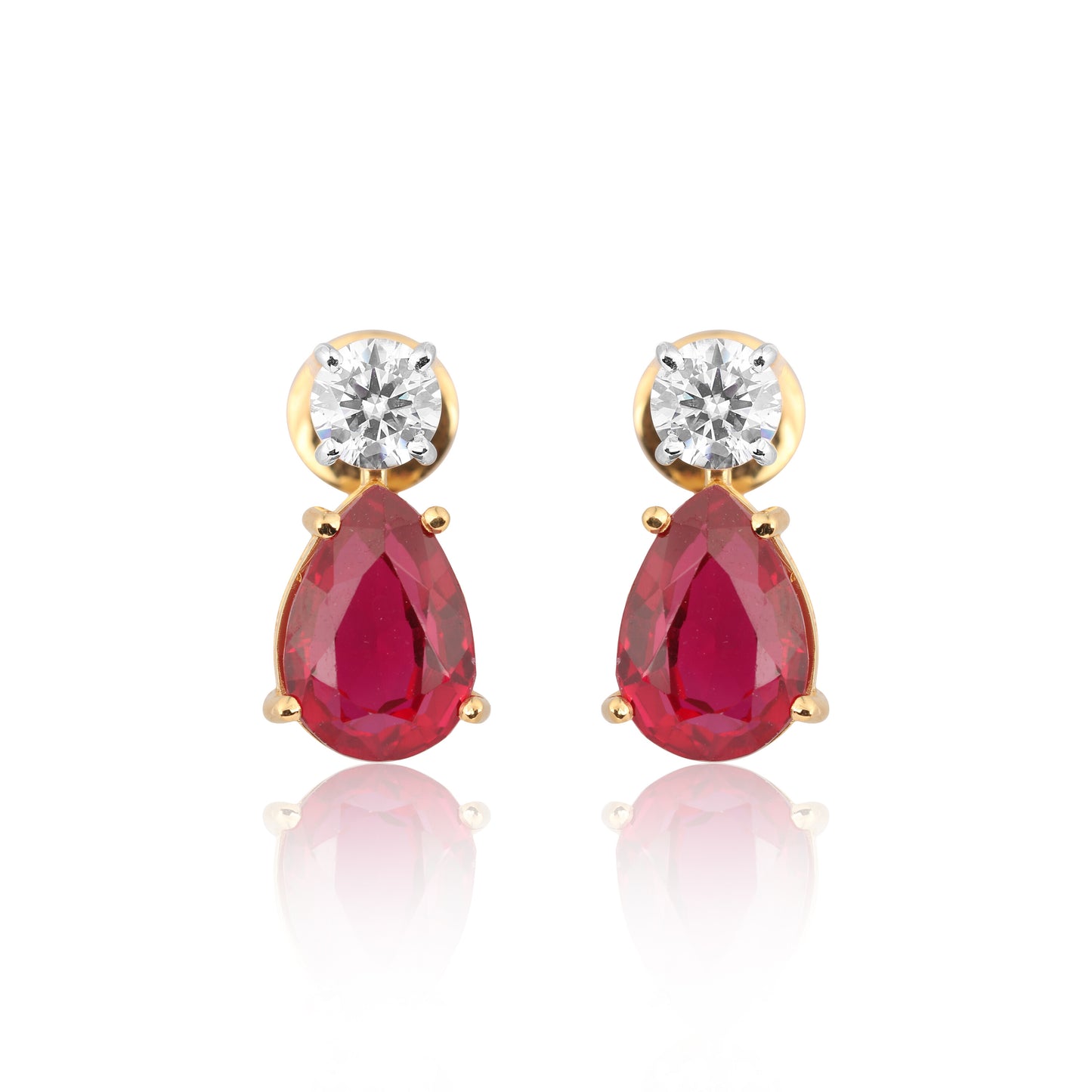 Lab Grown Ruby Pear Drop Earrings — Solid 18K Gold, IGI Certified