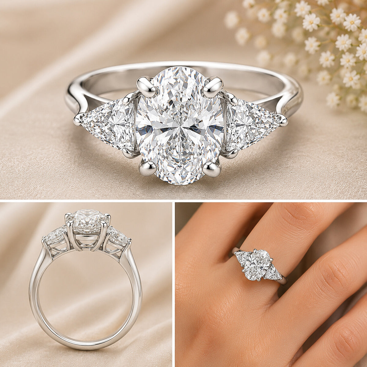 IGI Certified Lab Grown Diamond Oval-Cut Three-Stone Ring — 18K Solid Gold