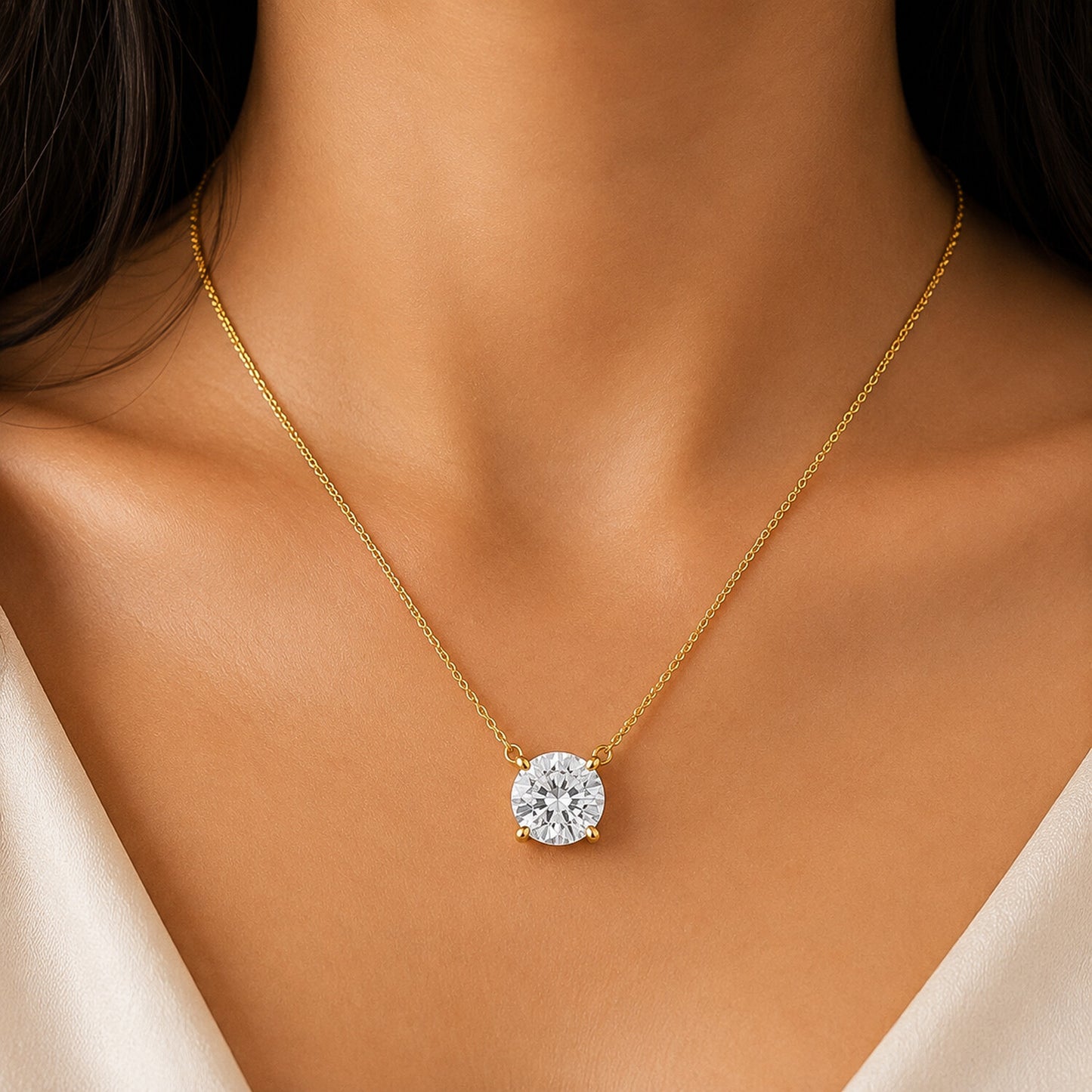 IGI Certified Lab Grown Diamond Round-Cut Solitaire Pendant Necklace — 14K/18K Solid Gold, Adjustable Chain