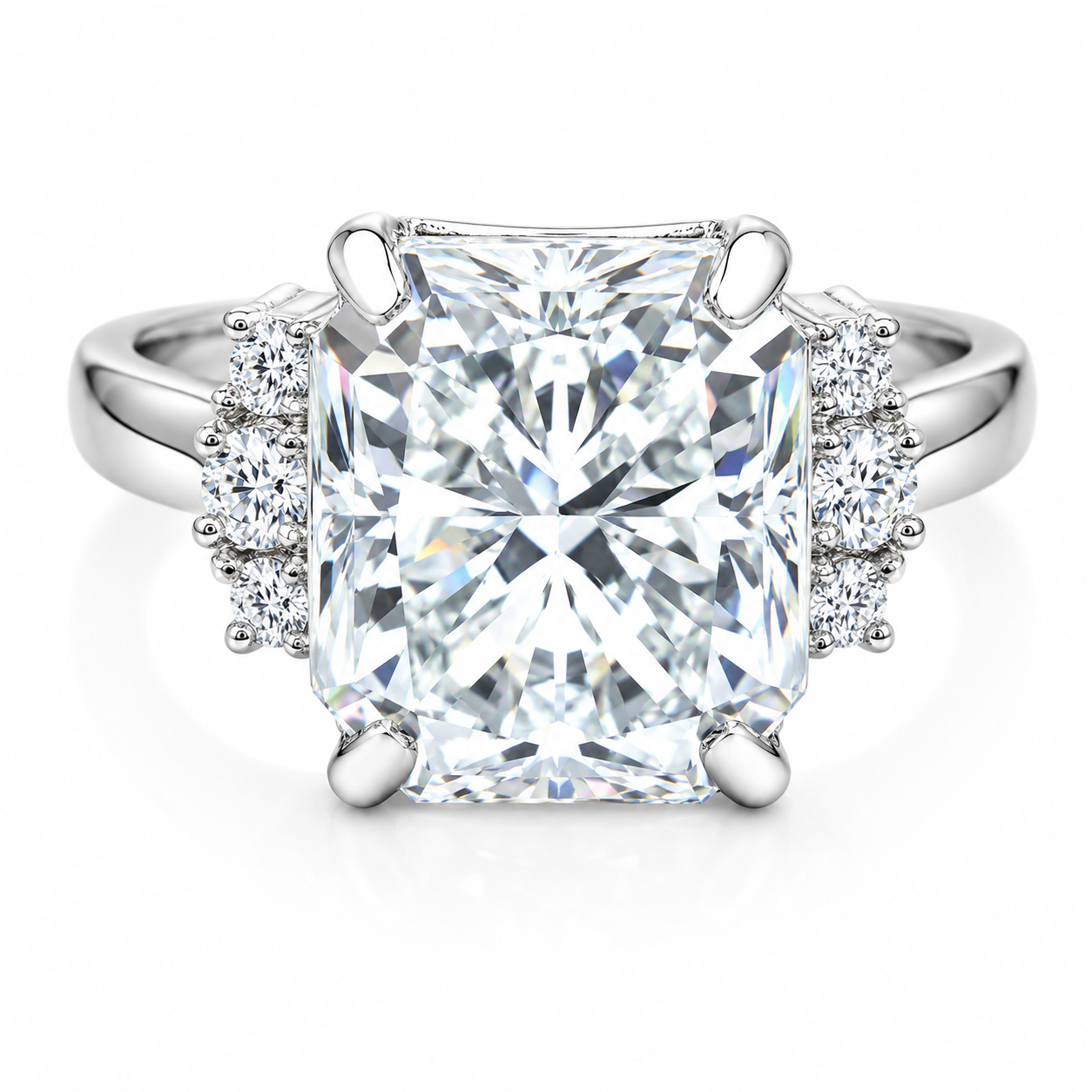 Certified 4.45ct VS1 Radiant White Moissanite Ring Fine Jewelry 18K Gold Plated