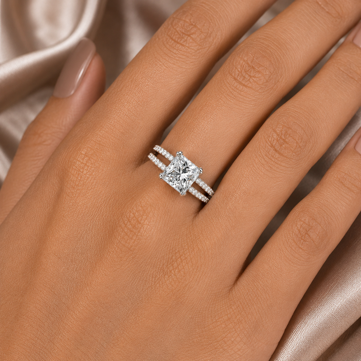 4.25 ct DEW White Moissanite Princess Solitaire Ring - 18K Gold Vermeil on 925 Sterling Silver