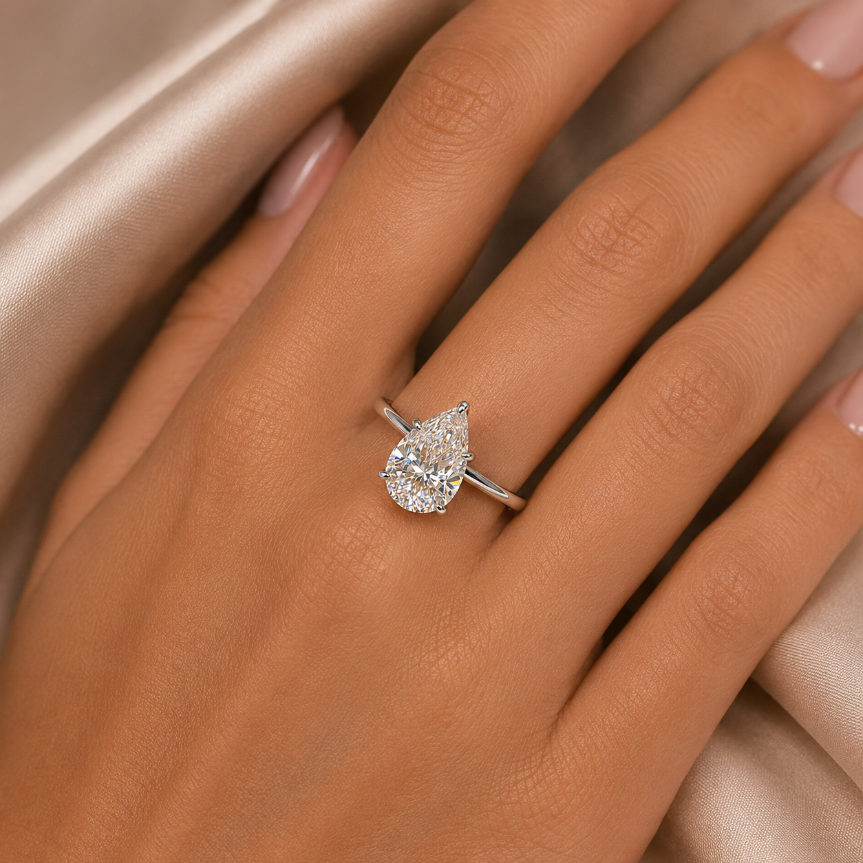 8.35 ct DEW White Moissanite Pear Solitaire Ring - 18K Gold Vermeil on 925 Sterling Silver