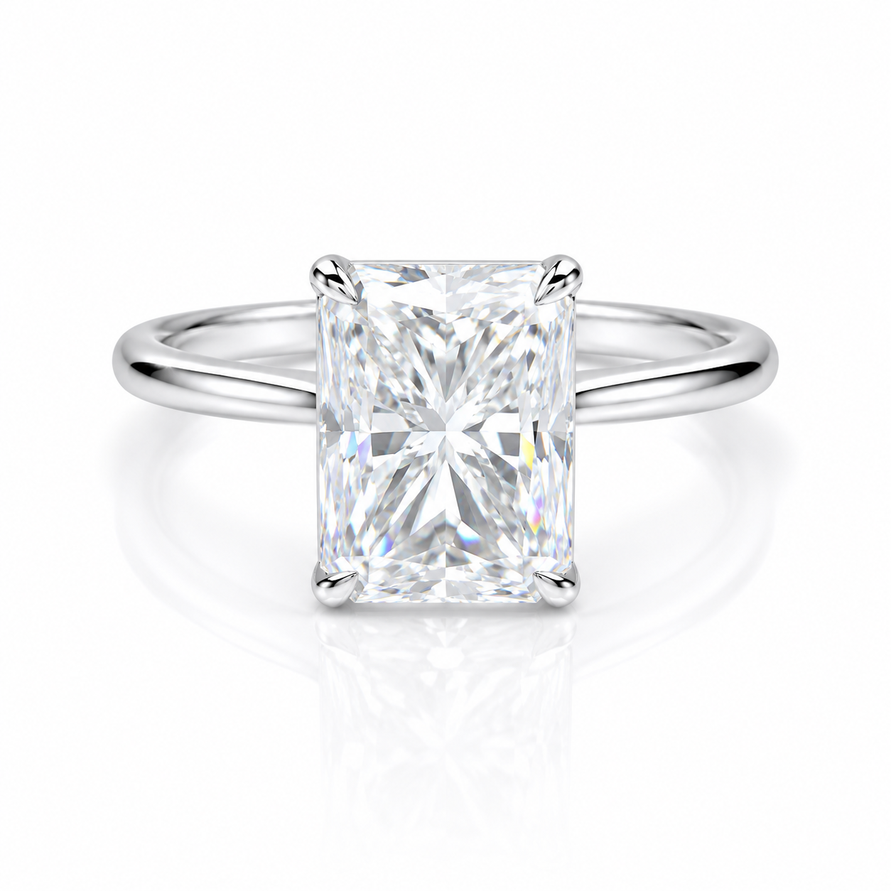 6.2ct DEW White Moissanite Radiant Solitaire Ring
