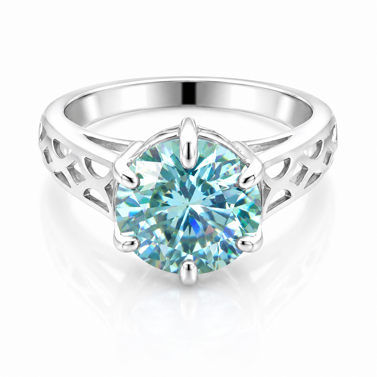 5.5ct DEW Blue Moissanite Round Solitaire Ring