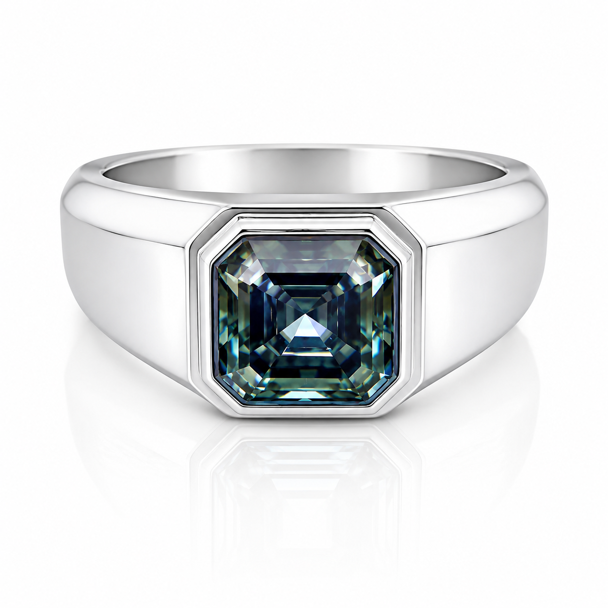 3.7 ct DEW Grey Moissanite Asscher Solitaire Ring - 18K Gold Vermeil on 925 Sterling Silver