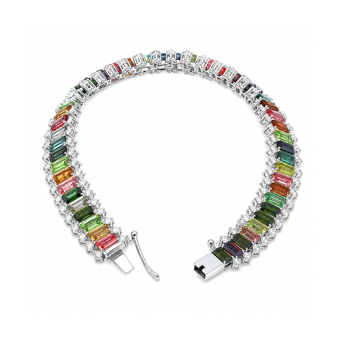 IGI Certified Lab Grown Sapphire Emerald-Cut Rainbow Statement Bracelet — 14K/18K Solid Gold