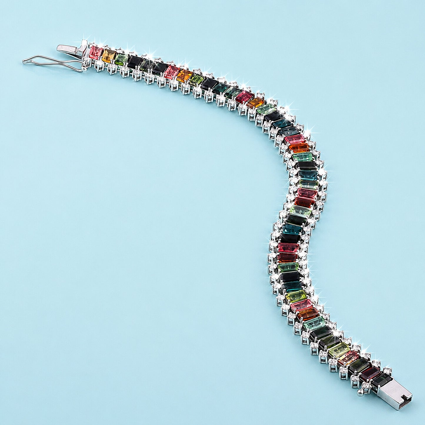IGI Certified Lab Grown Sapphire Emerald-Cut Rainbow Statement Bracelet — 14K/18K Solid Gold