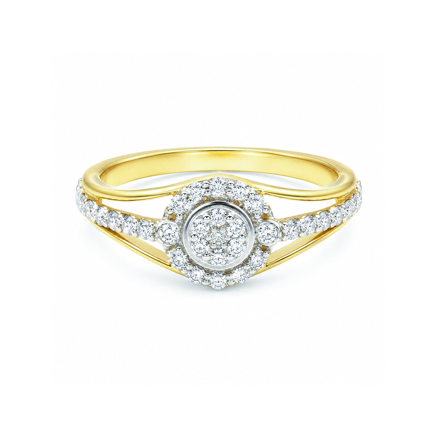 0.41 Ct. IGI Natural Diamond Floral Halo Ring in 18K Yellow Gold for Women Gift