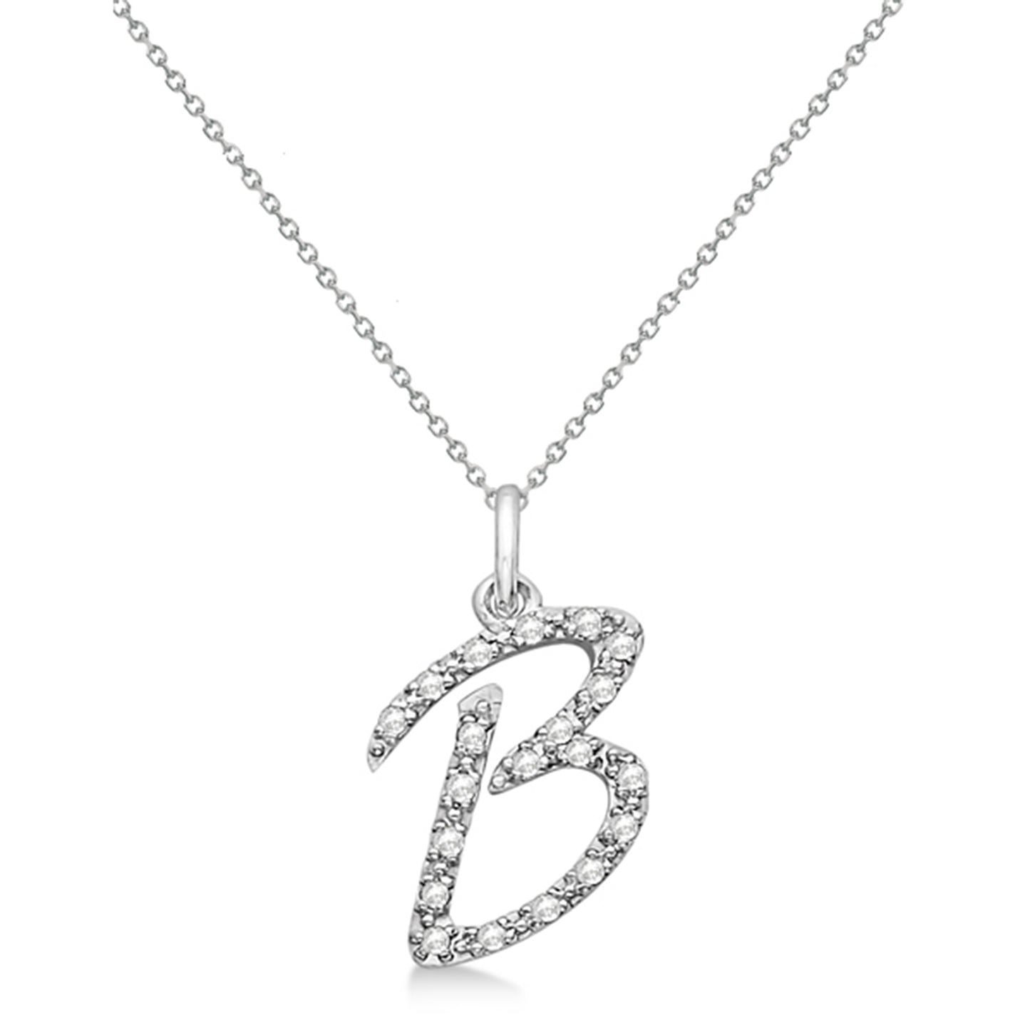 Natural Diamond Initial Letter B Pendant, White Gold - Detail View