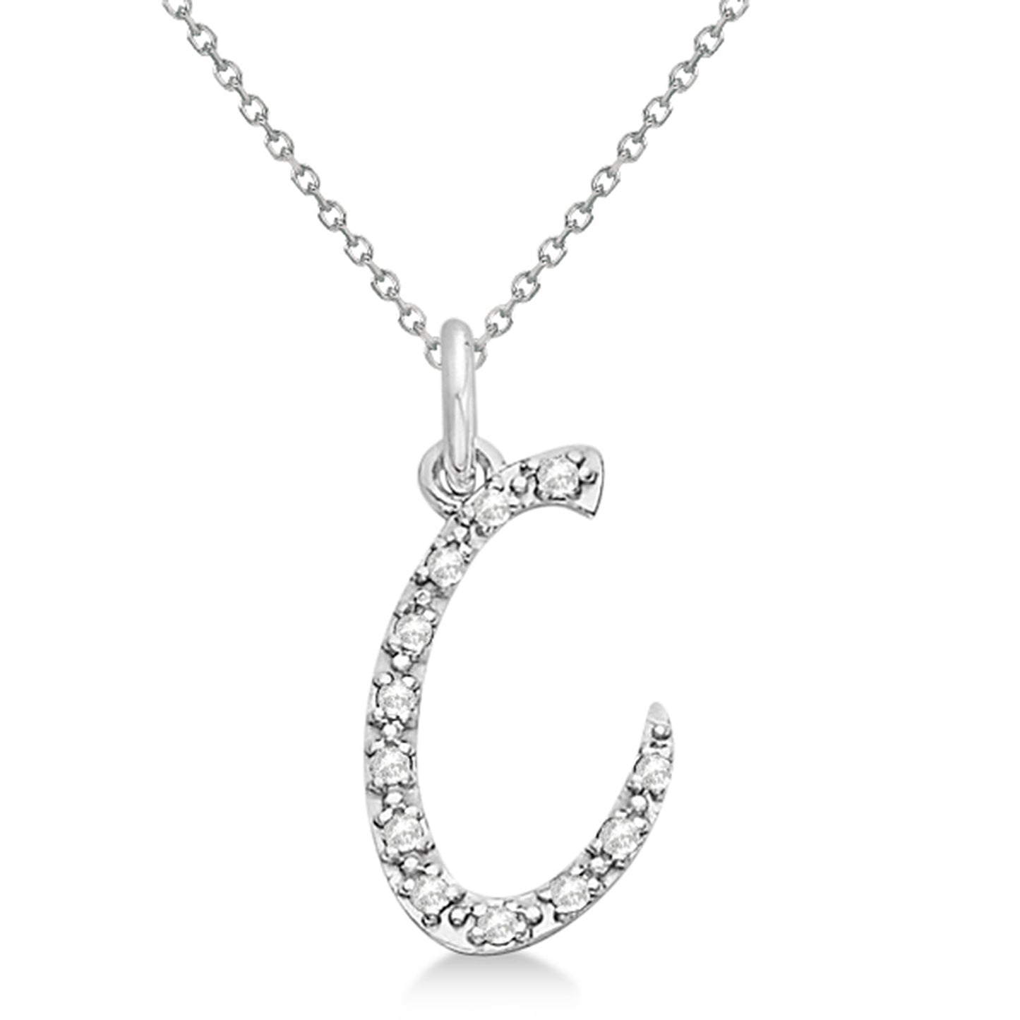 Lab Grown Diamond Initial Letter C Pendant, White Gold finish, Sterling Silver - GEMHUB & CO.