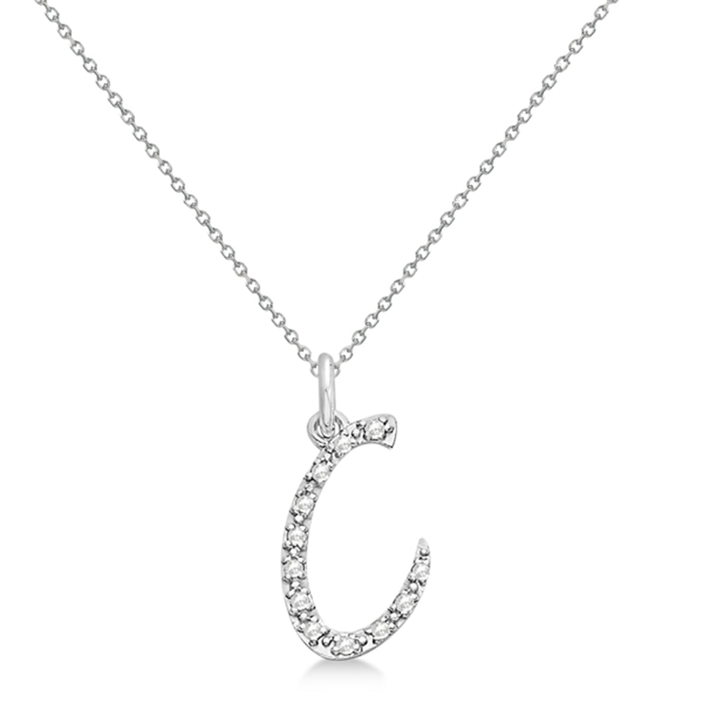 Lab Grown Diamond Initial Letter C Pendant, White Gold - Detail View