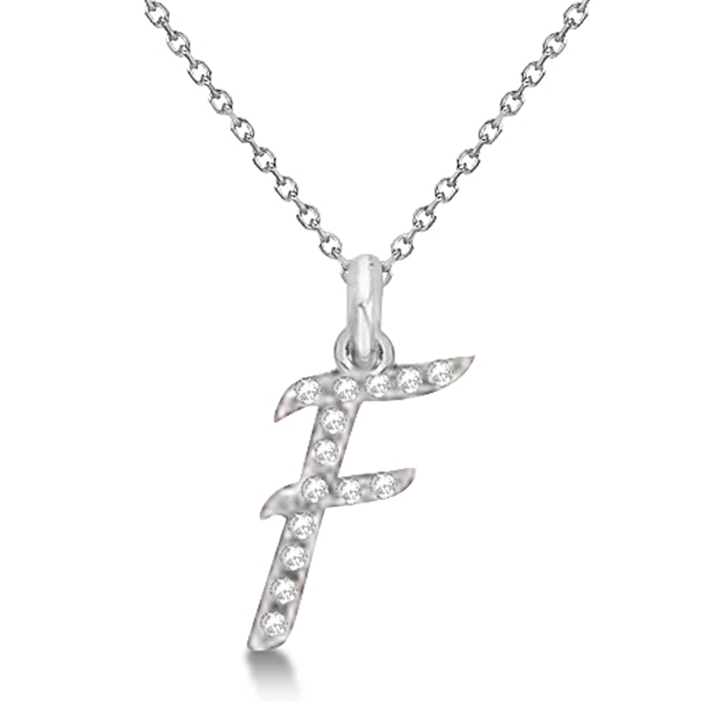 Natural Diamond Initial Letter F Pendant, White Gold finish, 3 Micron Vermeil - GEMHUB & CO.