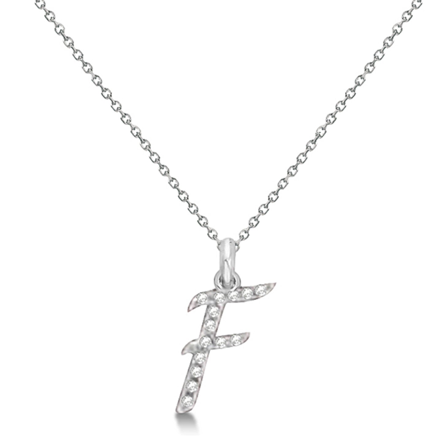 Lab Grown Diamond Initial Letter F Pendant, White Gold - Detail View