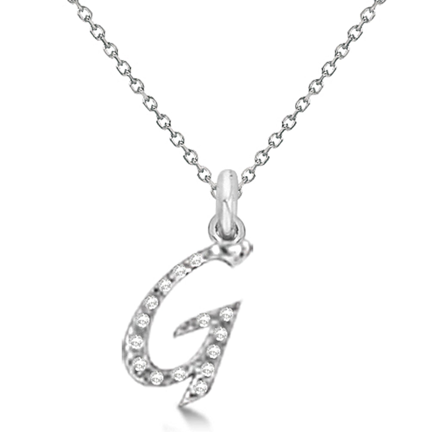 Lab Grown Diamond Initial Letter G Pendant, White Gold finish, Sterling Silver - GEMHUB & CO.