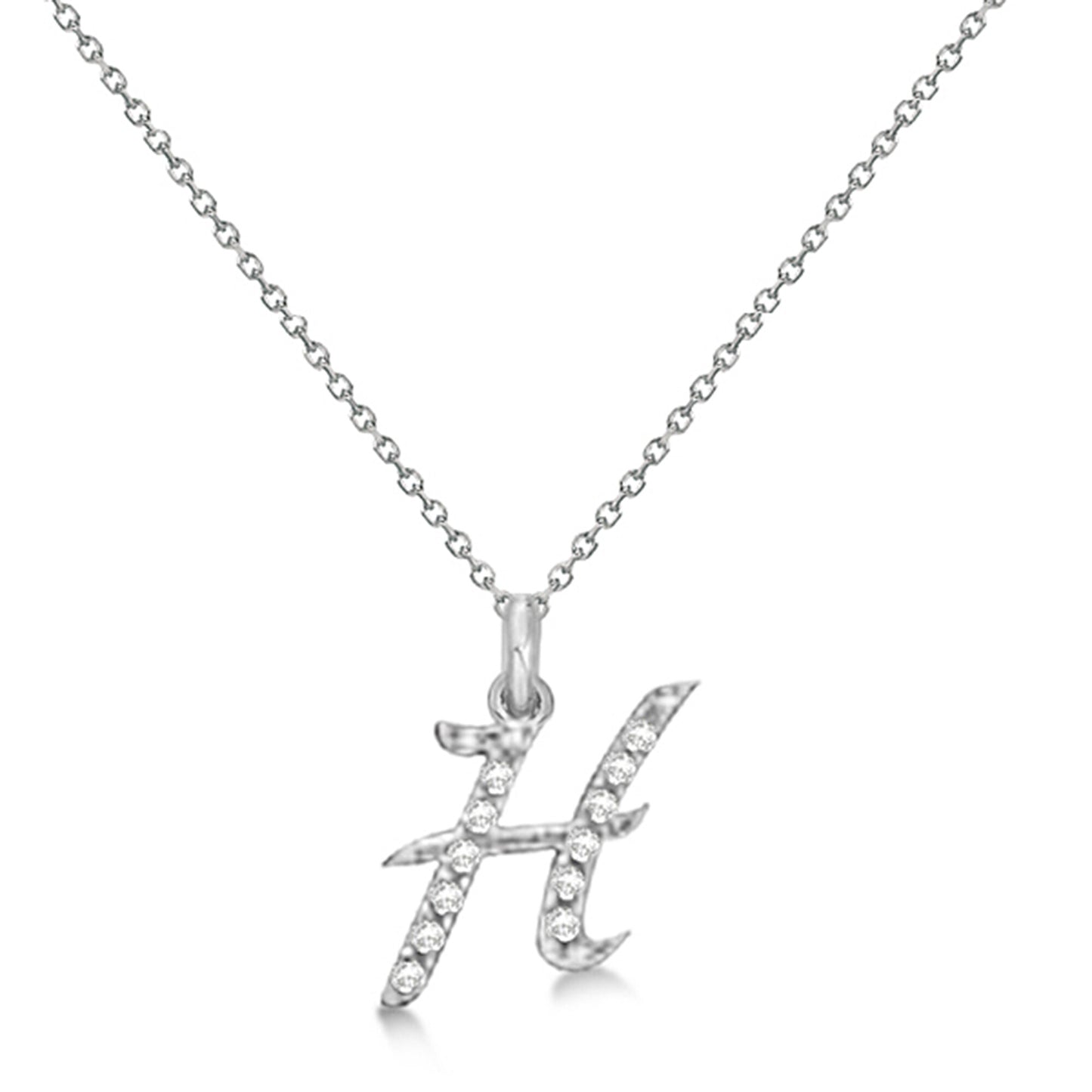 Lab Grown Diamond Initial Letter H Pendant, White Gold - Detail View