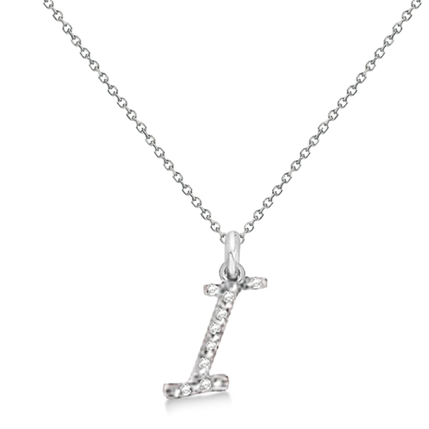 Lab Grown Diamond Initial Letter I Pendant, White Gold - Detail View
