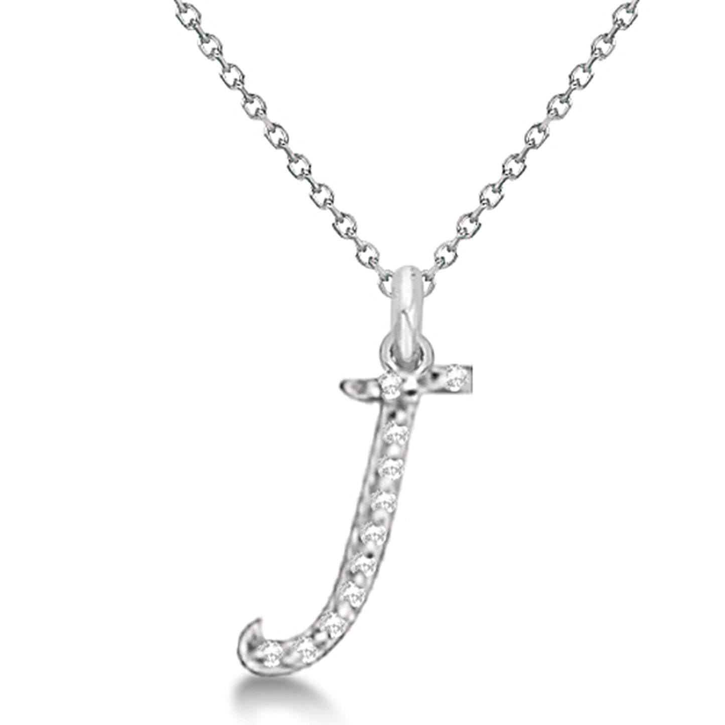 Natural Diamond Initial Letter J Pendant, White Gold finish, 3 Micron Vermeil - GEMHUB & CO.