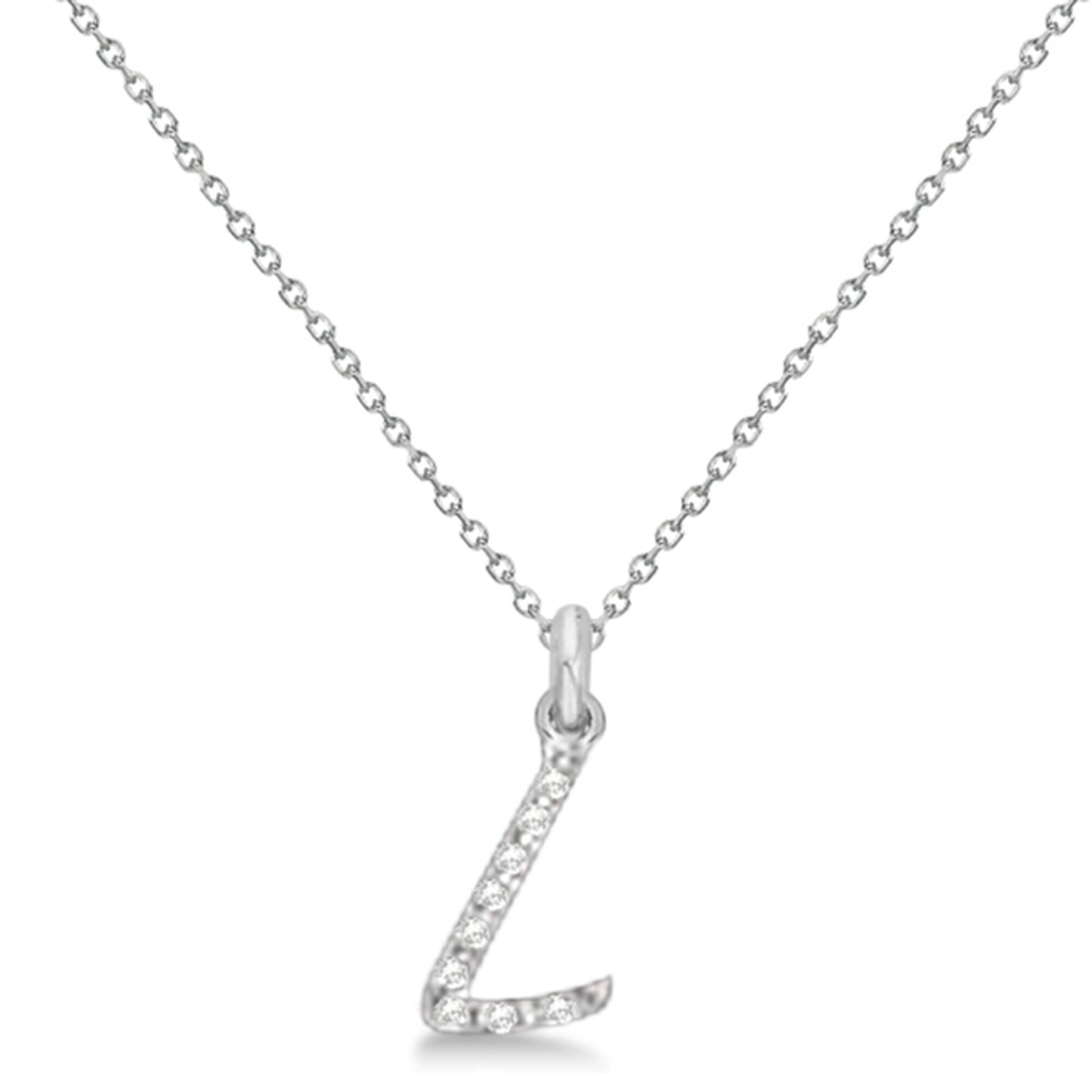 Lab Grown Diamond Initial Letter L Pendant, White Gold - Detail View