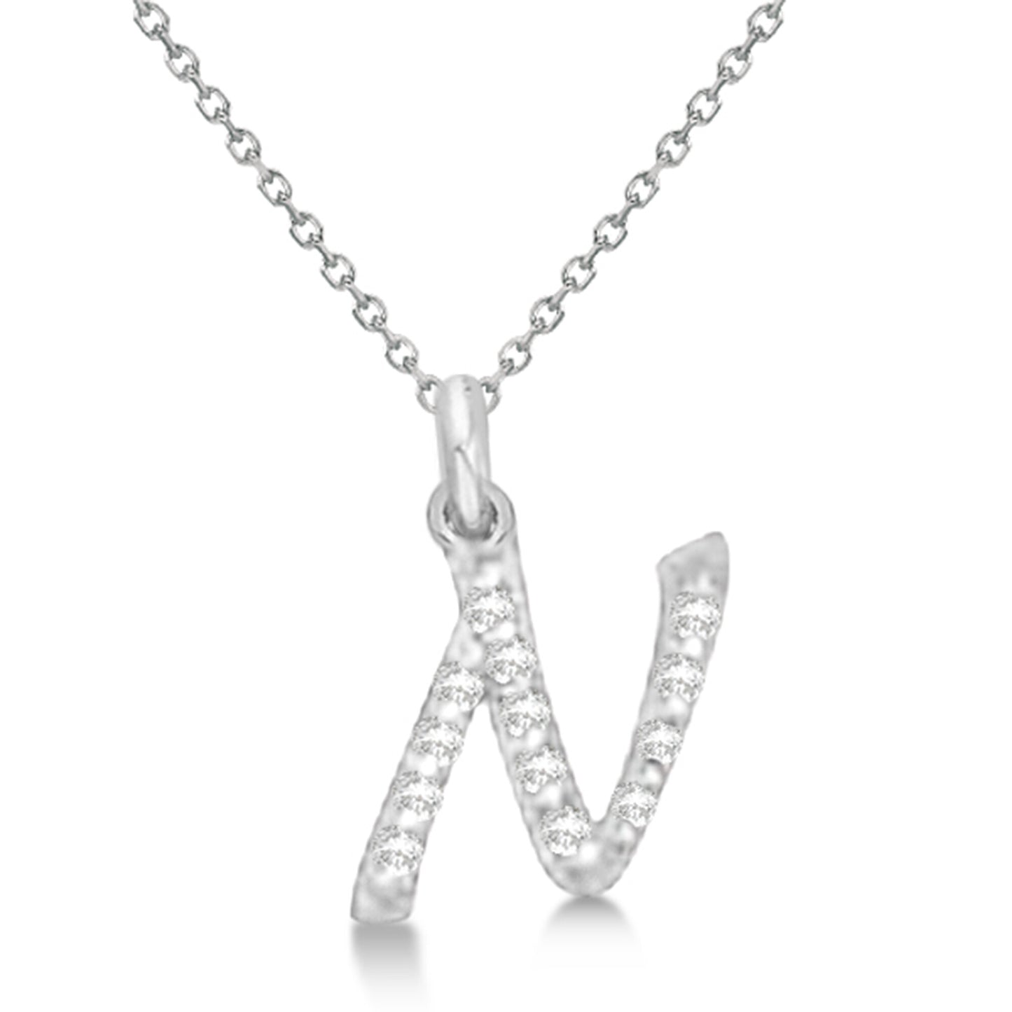 Lab Grown Diamond Initial Letter N Pendant, White Gold finish, Sterling Silver - GEMHUB & CO.