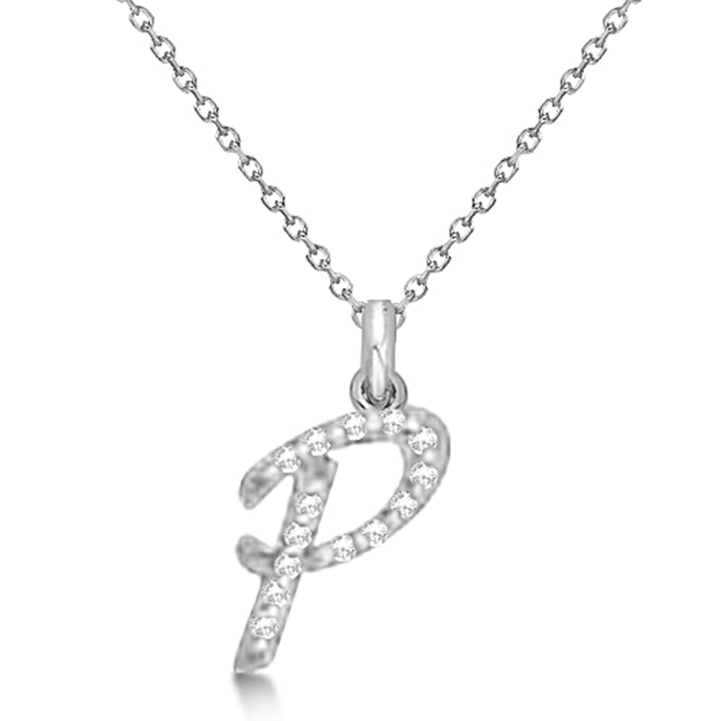 Natural Diamond Initial Letter P Pendant, White Gold finish, 3 Micron Vermeil - GEMHUB & CO.