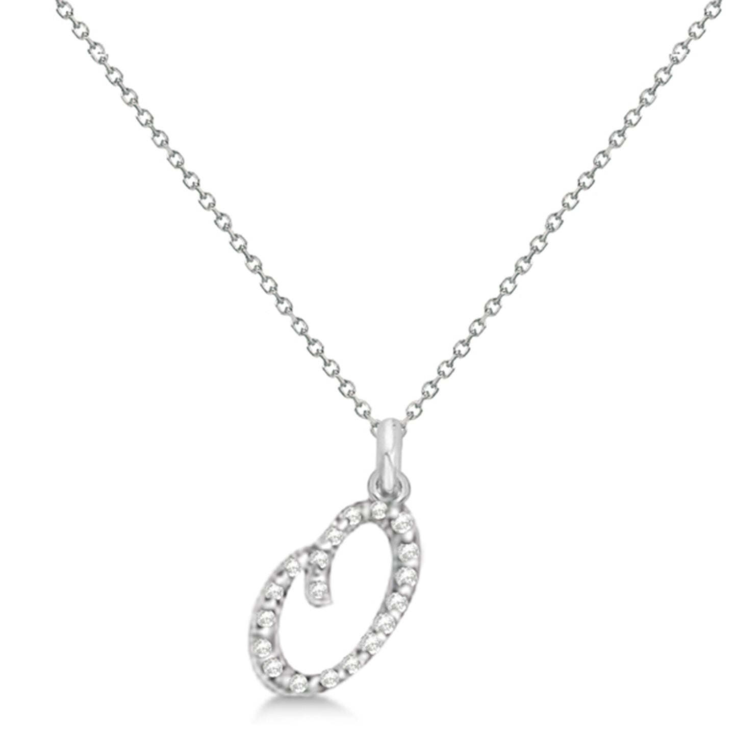 Lab Grown Diamond Initial Letter Q Pendant, White Gold - Detail View
