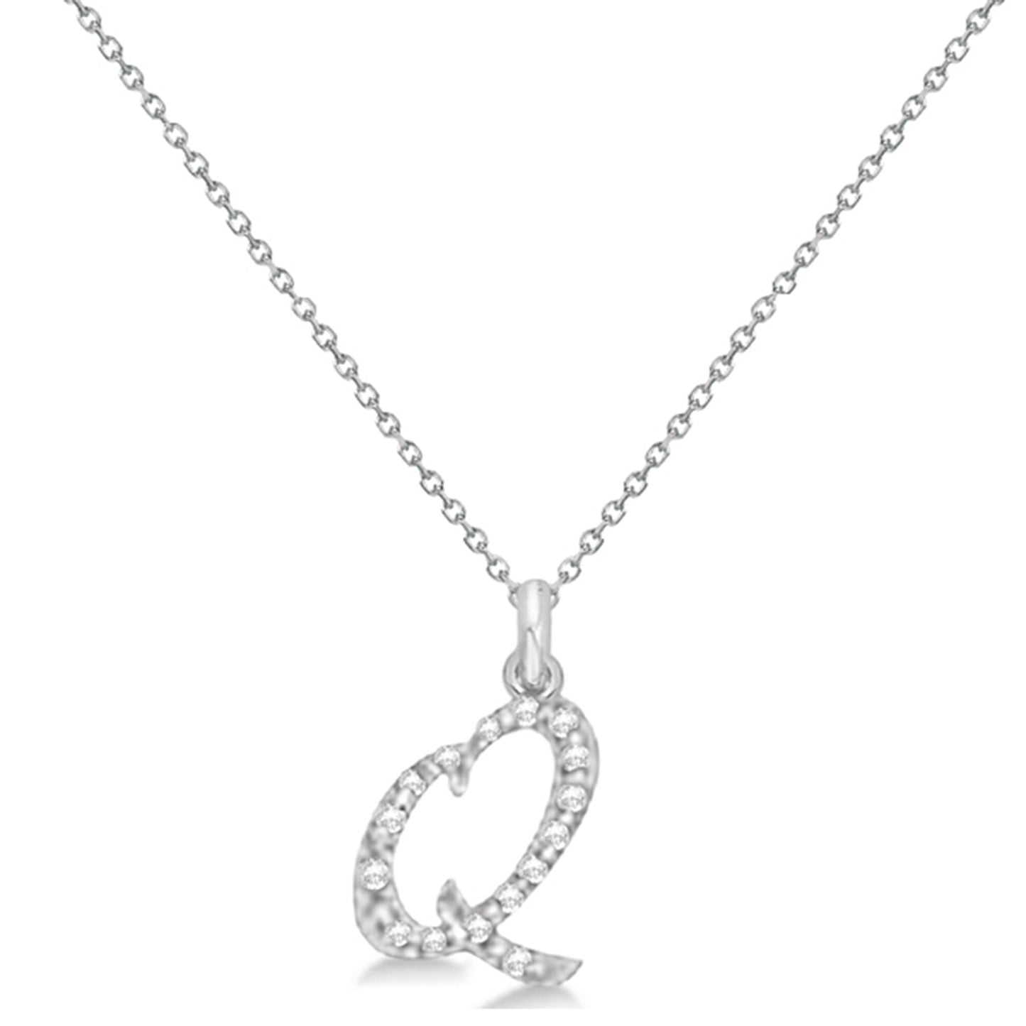 Lab Grown Diamond Initial Letter Q Pendant, White Gold - Detail View