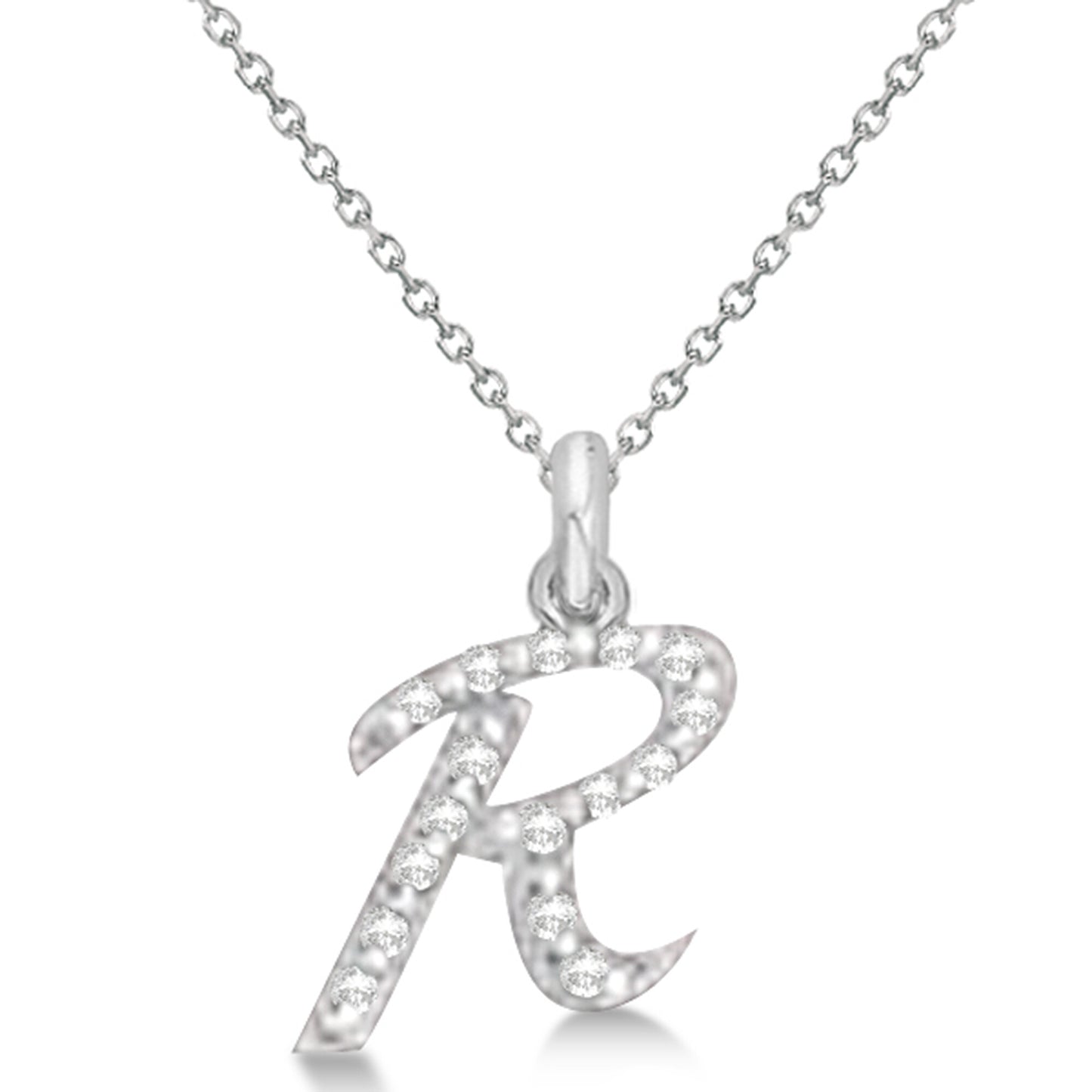 Lab Grown Diamond Initial Letter R Pendant, White Gold finish, Sterling Silver - GEMHUB & CO.