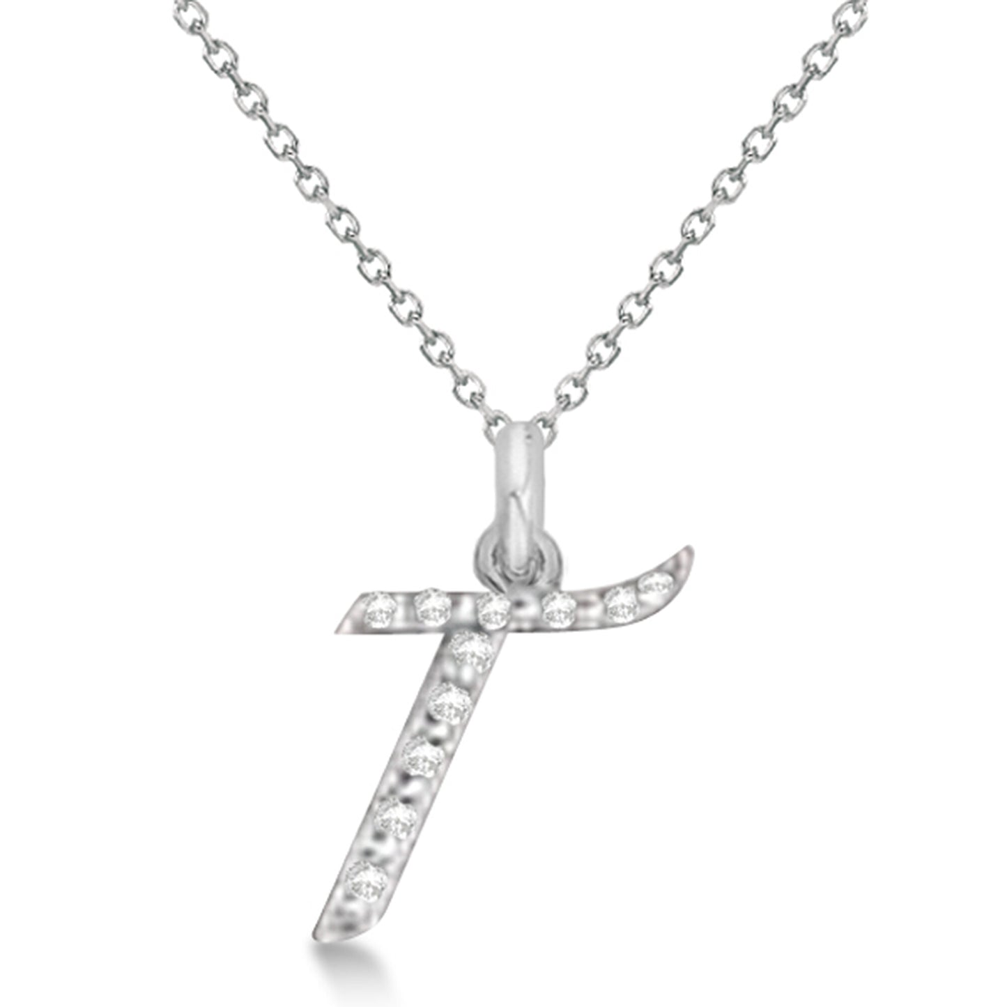 Natural Diamond Initial Letter T Pendant, White Gold finish, 3 Micron Vermeil - GEMHUB & CO.