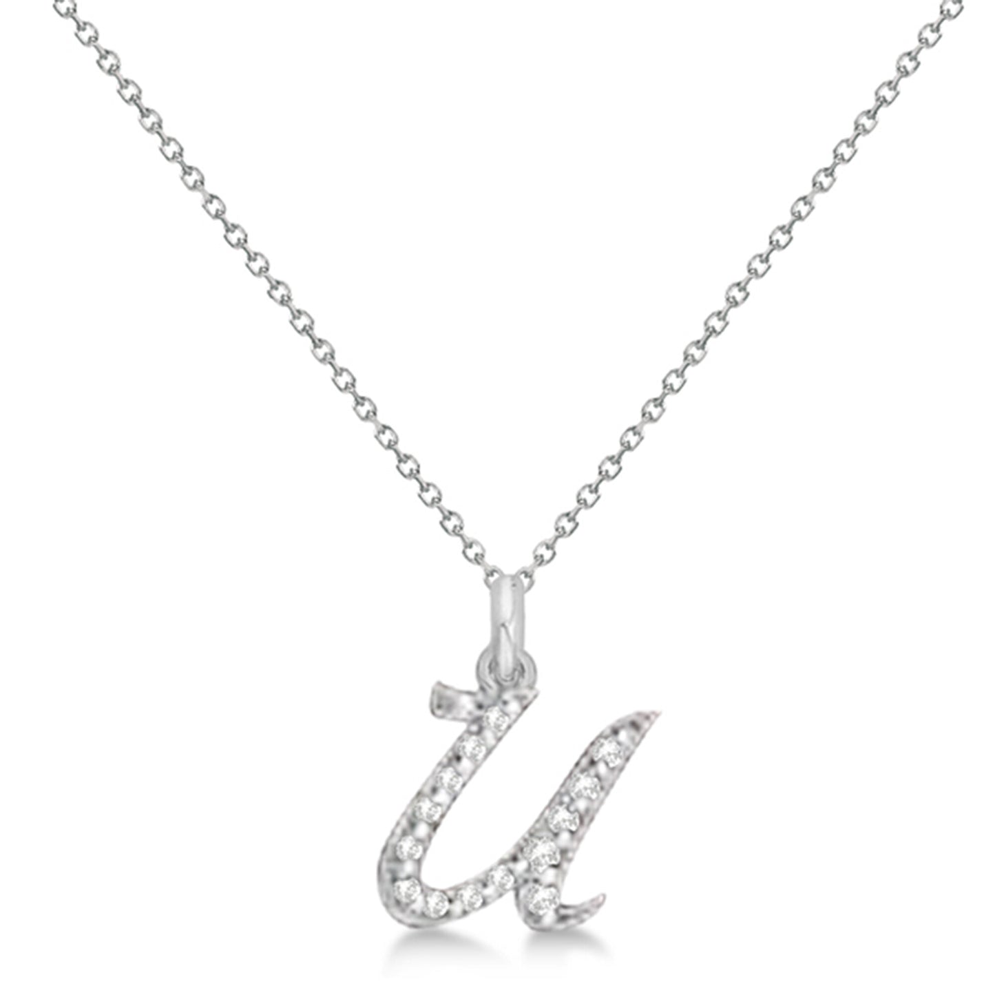 Lab Grown Diamond Initial Letter U Pendant, White Gold - Detail View