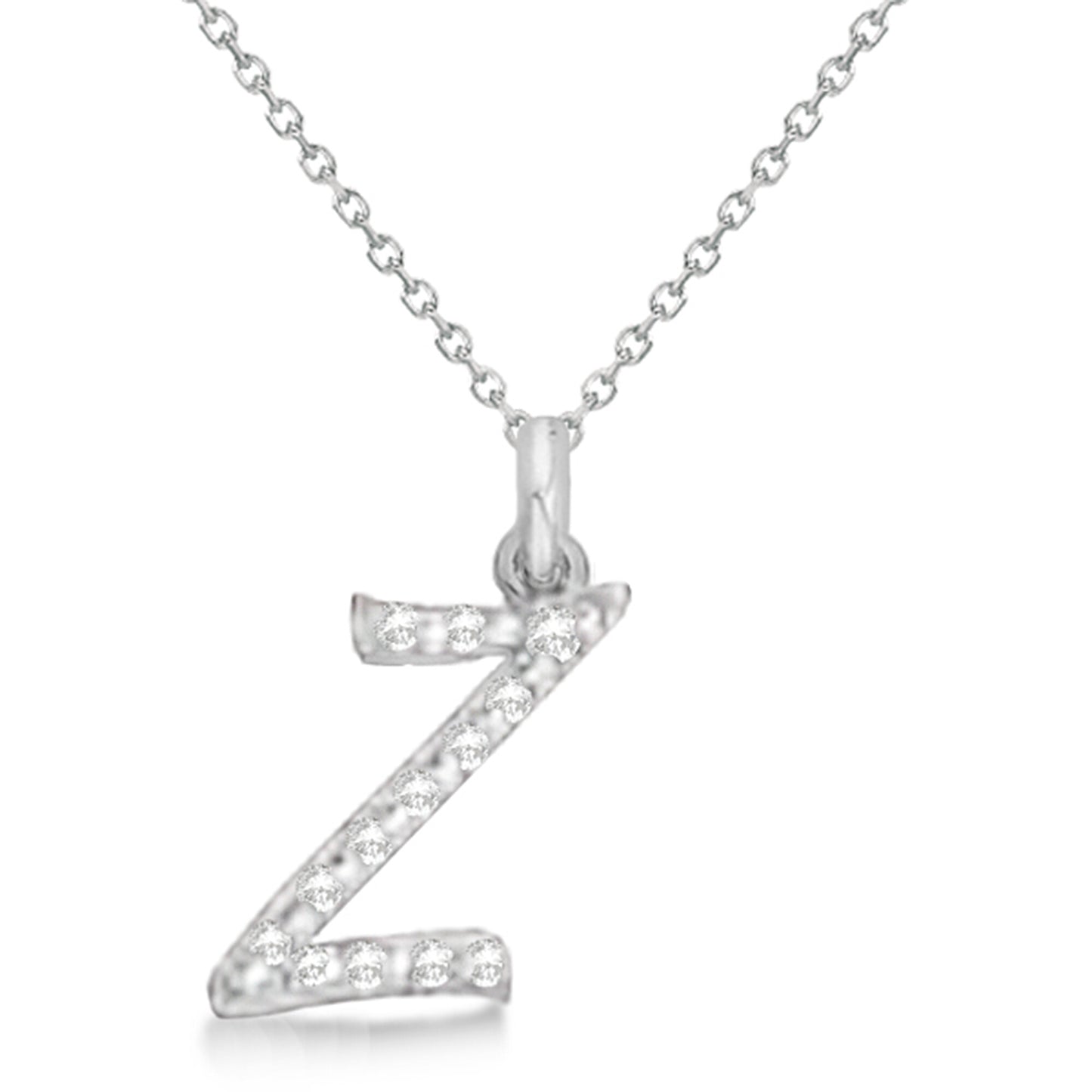 Lab Grown Diamond Initial Letter Z Pendant, White Gold finish, Sterling Silver - GEMHUB & CO.