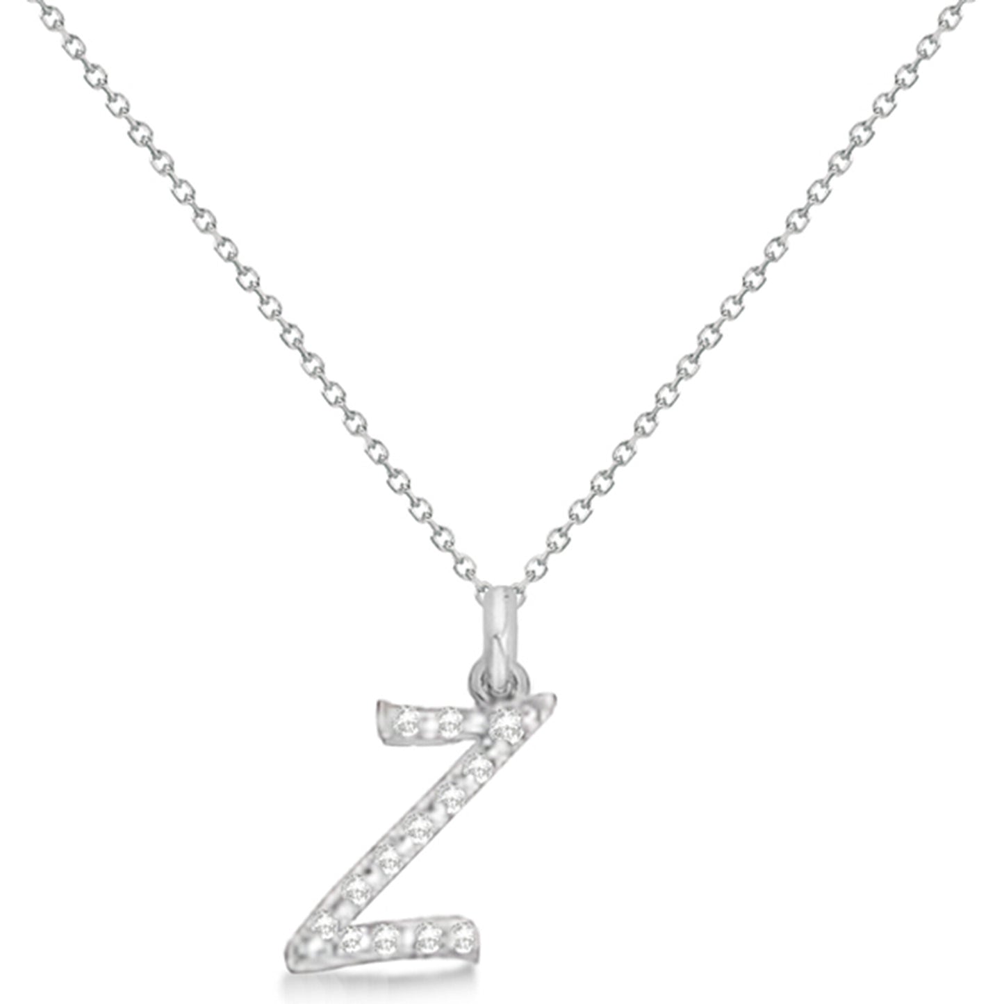 Natural Diamond Initial Letter Z Pendant, White Gold - Detail View