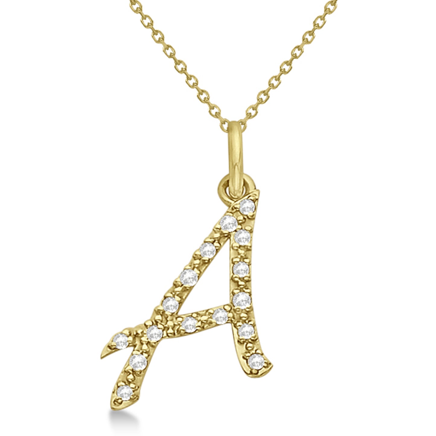 Lab Grown Diamond Initial Letter A Pendant, Yellow Gold finish, Sterling Silver - GEMHUB & CO.