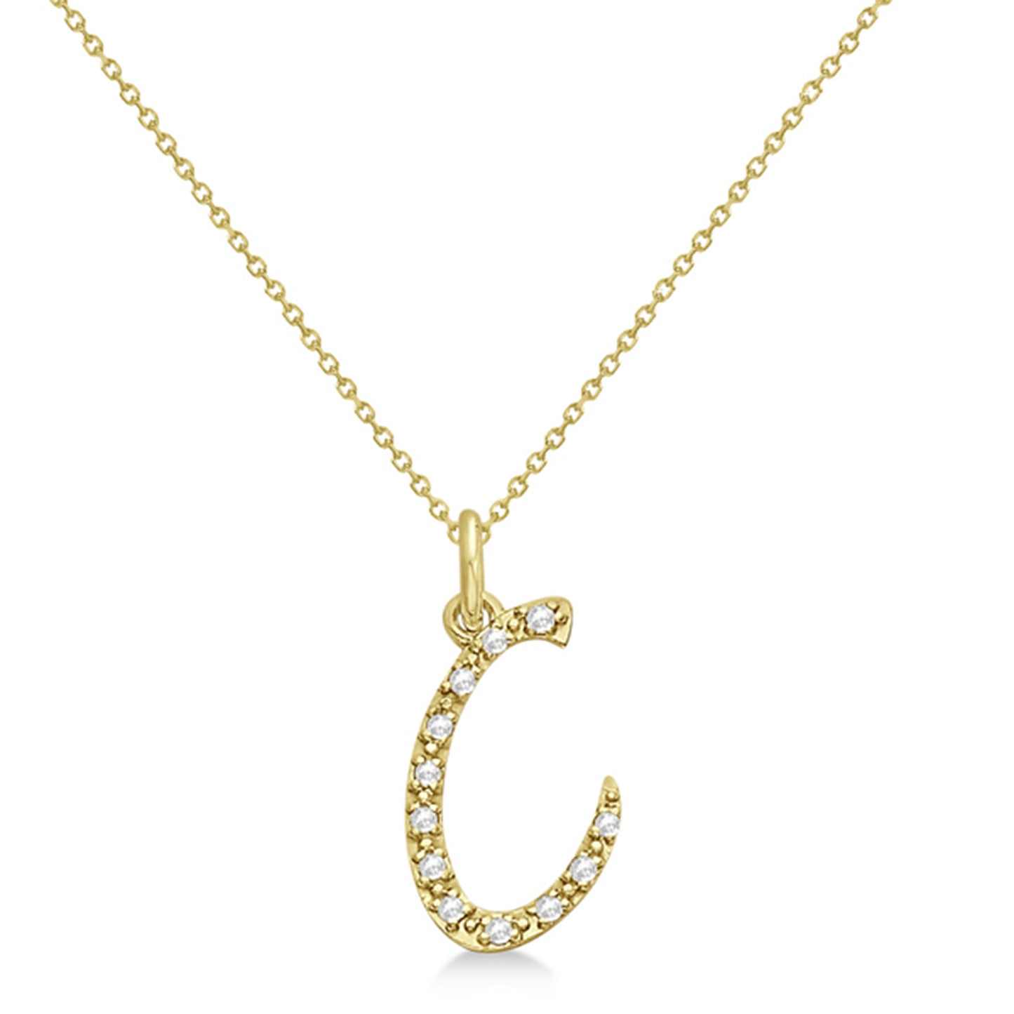 Lab Grown Diamond Initial Letter C Pendant, Yellow Gold - Detail View