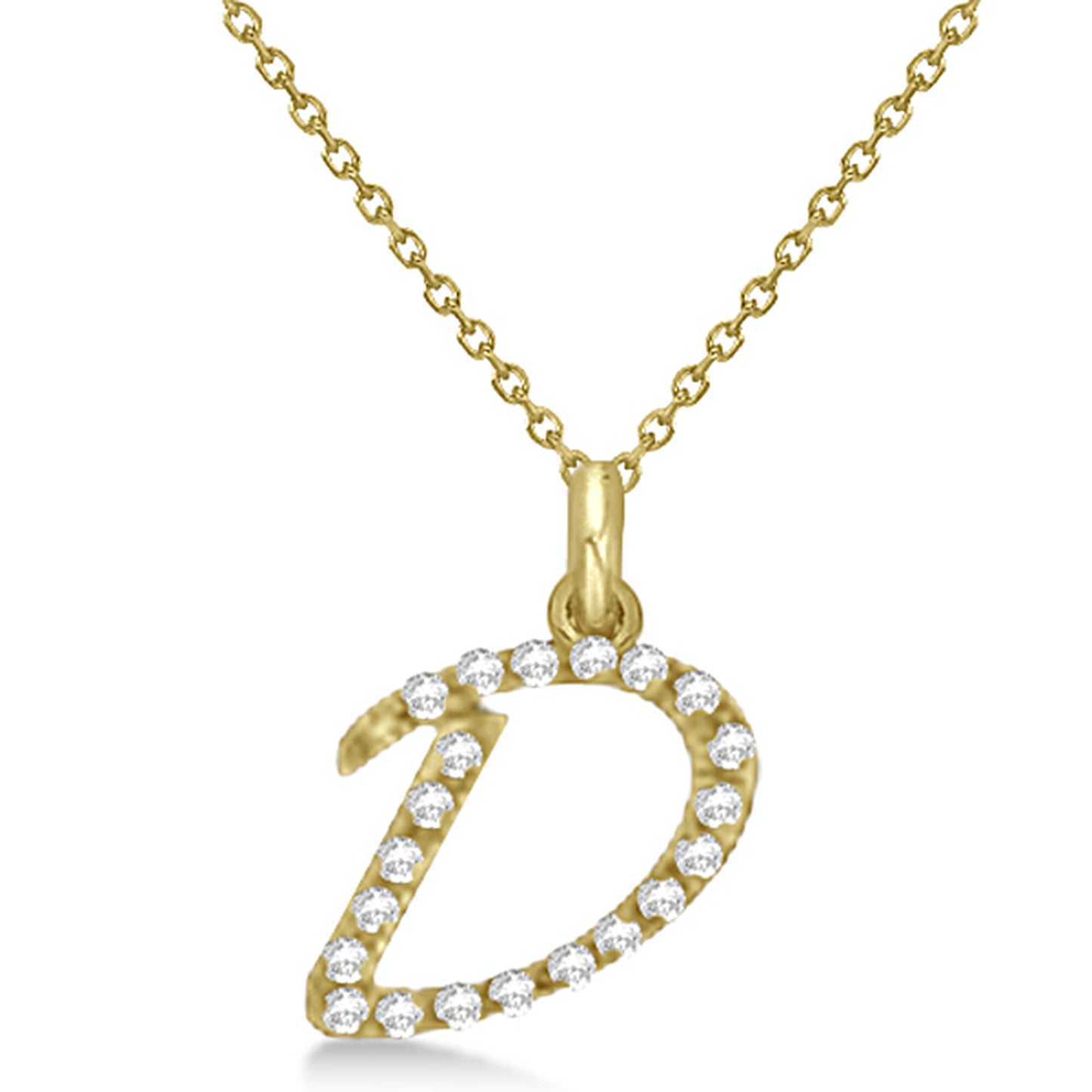 Lab Grown Diamond Initial Letter D Pendant, Yellow Gold finish, Sterling Silver - GEMHUB & CO.