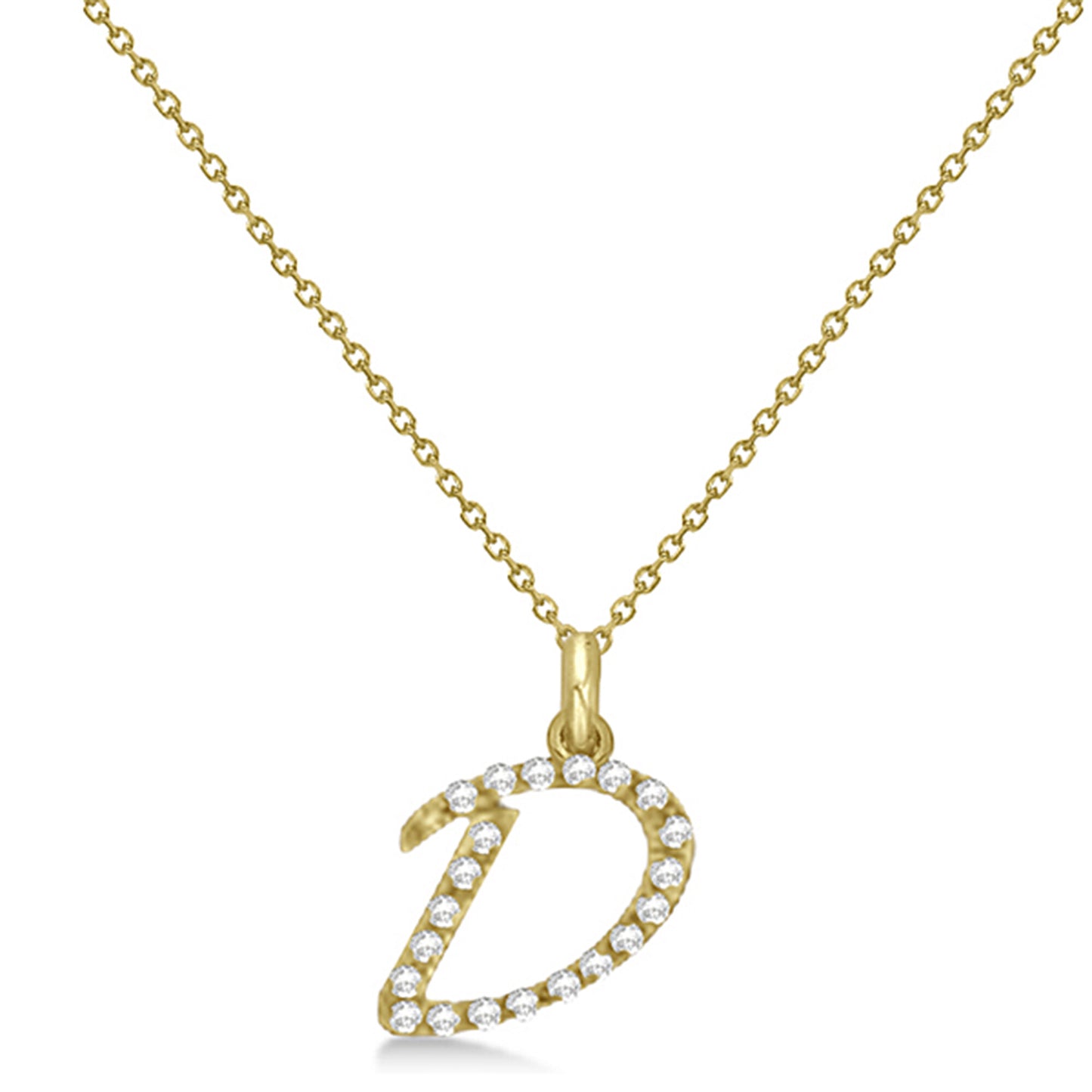 Lab Grown Diamond Initial Letter D Pendant, Yellow Gold - Detail View