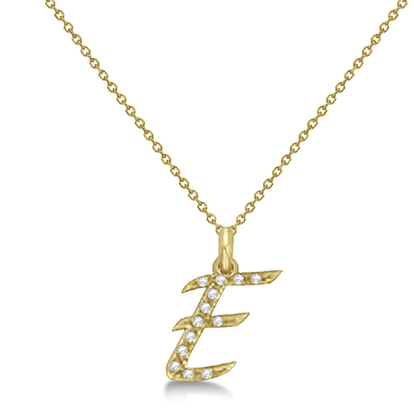 Lab Grown Diamond Initial Letter E Pendant, Yellow Gold - Detail View
