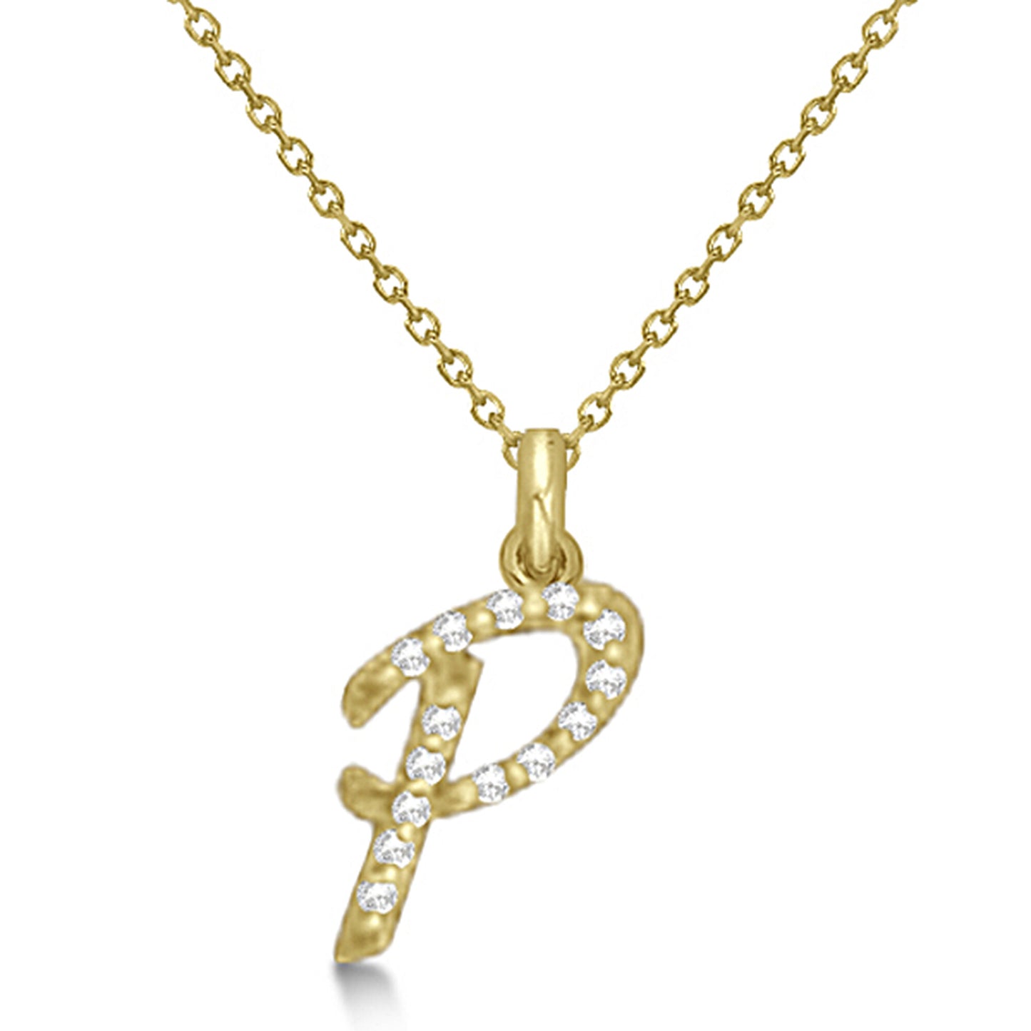 Lab Grown Diamond Initial Letter P Pendant, Yellow Gold finish, Sterling Silver - GEMHUB & CO.