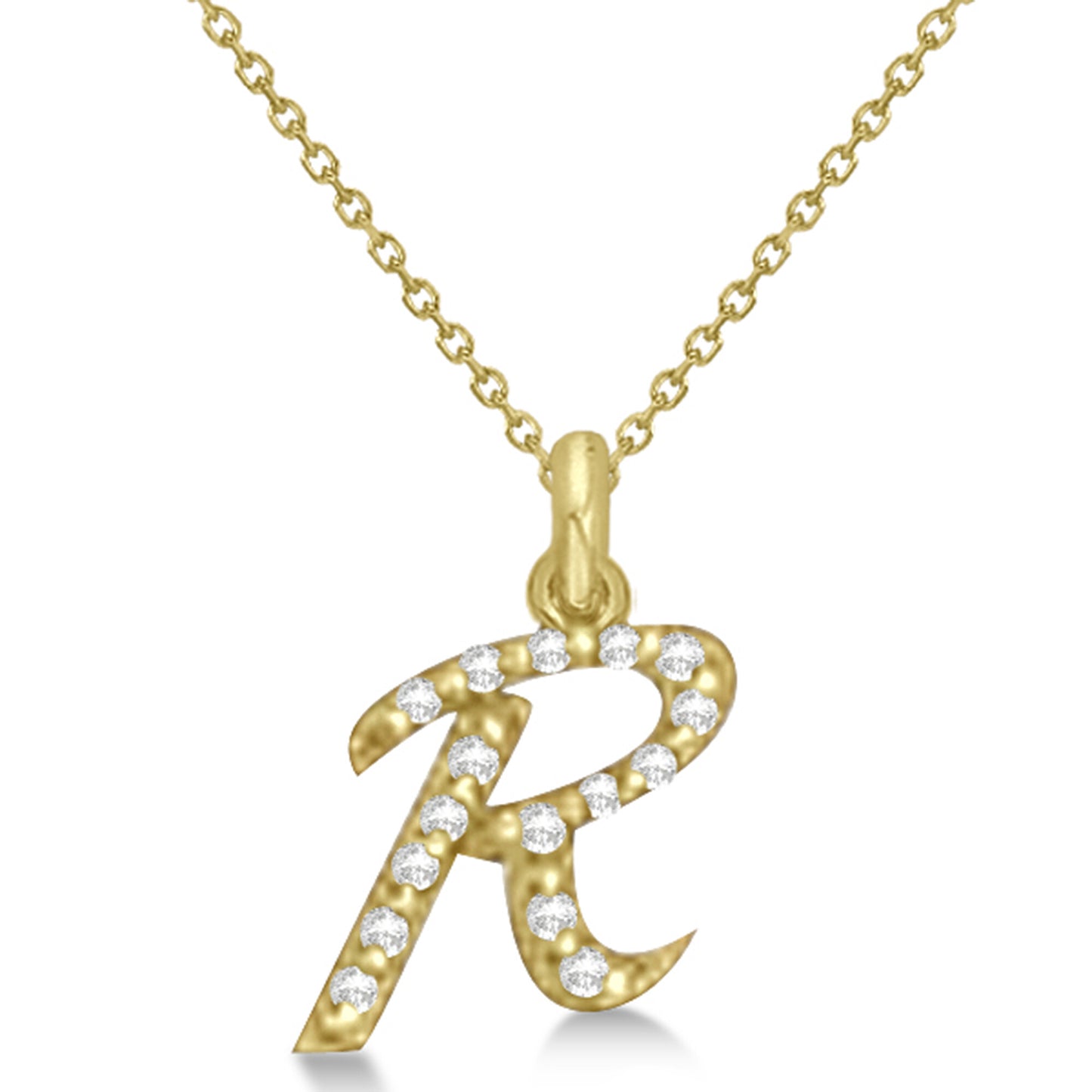 Lab Grown Diamond Initial Letter R Pendant, Yellow Gold finish, Sterling Silver - GEMHUB & CO.