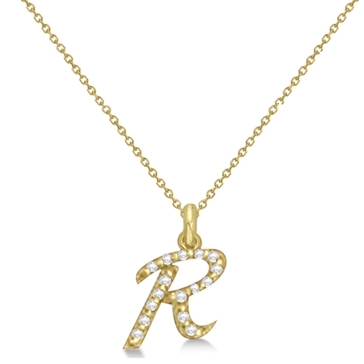 Lab Grown Diamond Initial Letter R Pendant, Yellow Gold - Detail View