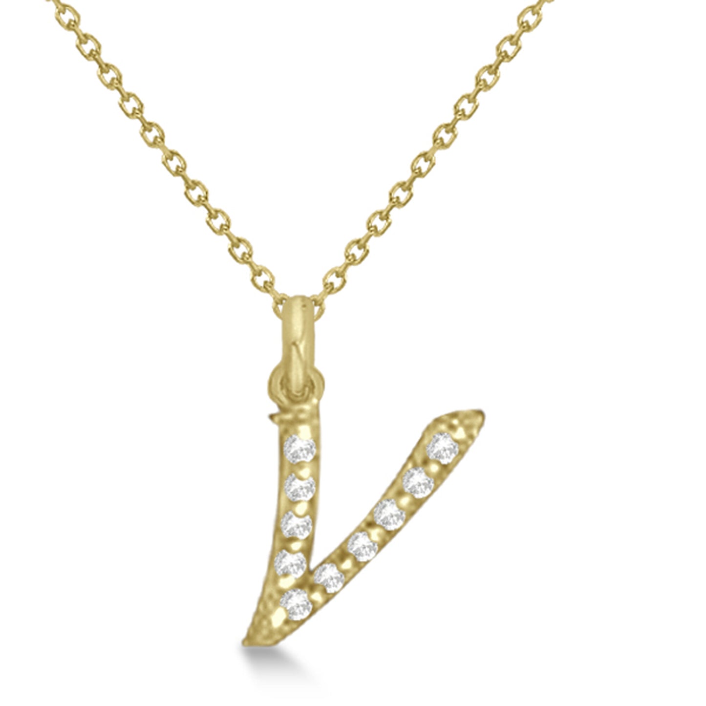 Lab Grown Diamond Initial Letter V Pendant, Yellow Gold finish, Sterling Silver - GEMHUB & CO.