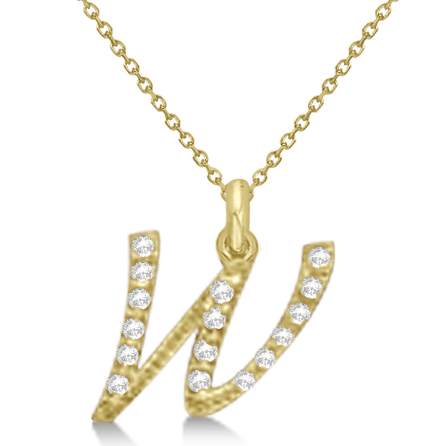 Natural Diamond Initial Letter W Pendant, Yellow Gold finish, 3 Micron Vermeil - GEMHUB & CO.
