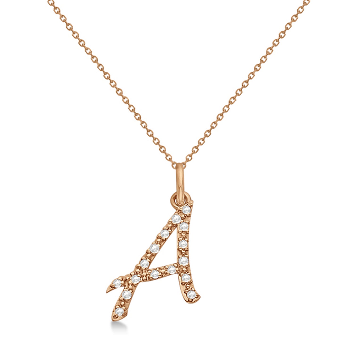 Lab Grown Diamond Initial Letter A Pendant, Rose Gold - Detail View