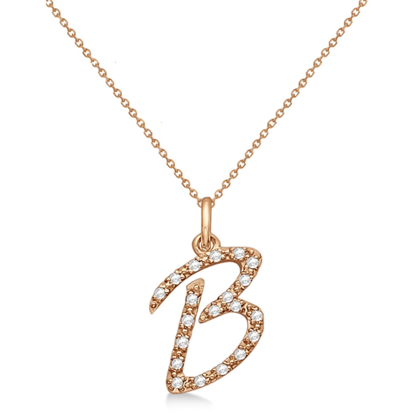 Lab Grown Diamond Initial Letter B Pendant, Rose Gold - Detail View